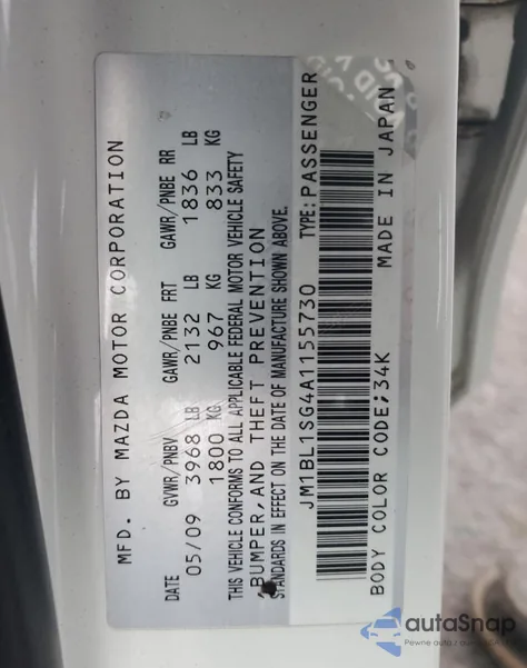 2010 Mazda 3 I from USA, damaged, VIN JM1BL1SG4A1155730